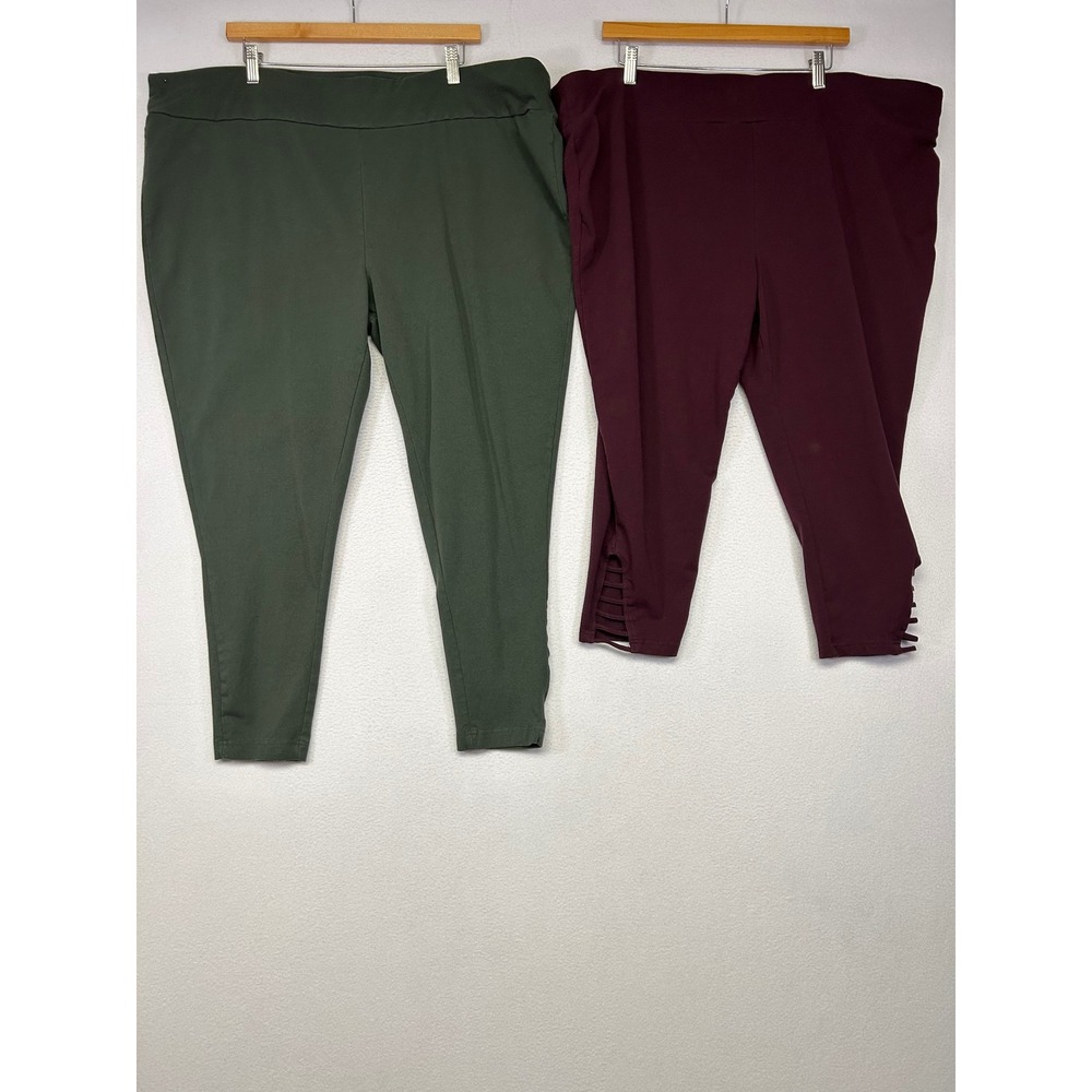 Casual Plus Size Terra & Sky Womens 4X Green Burgundy Lattice Hem Leggings Lot